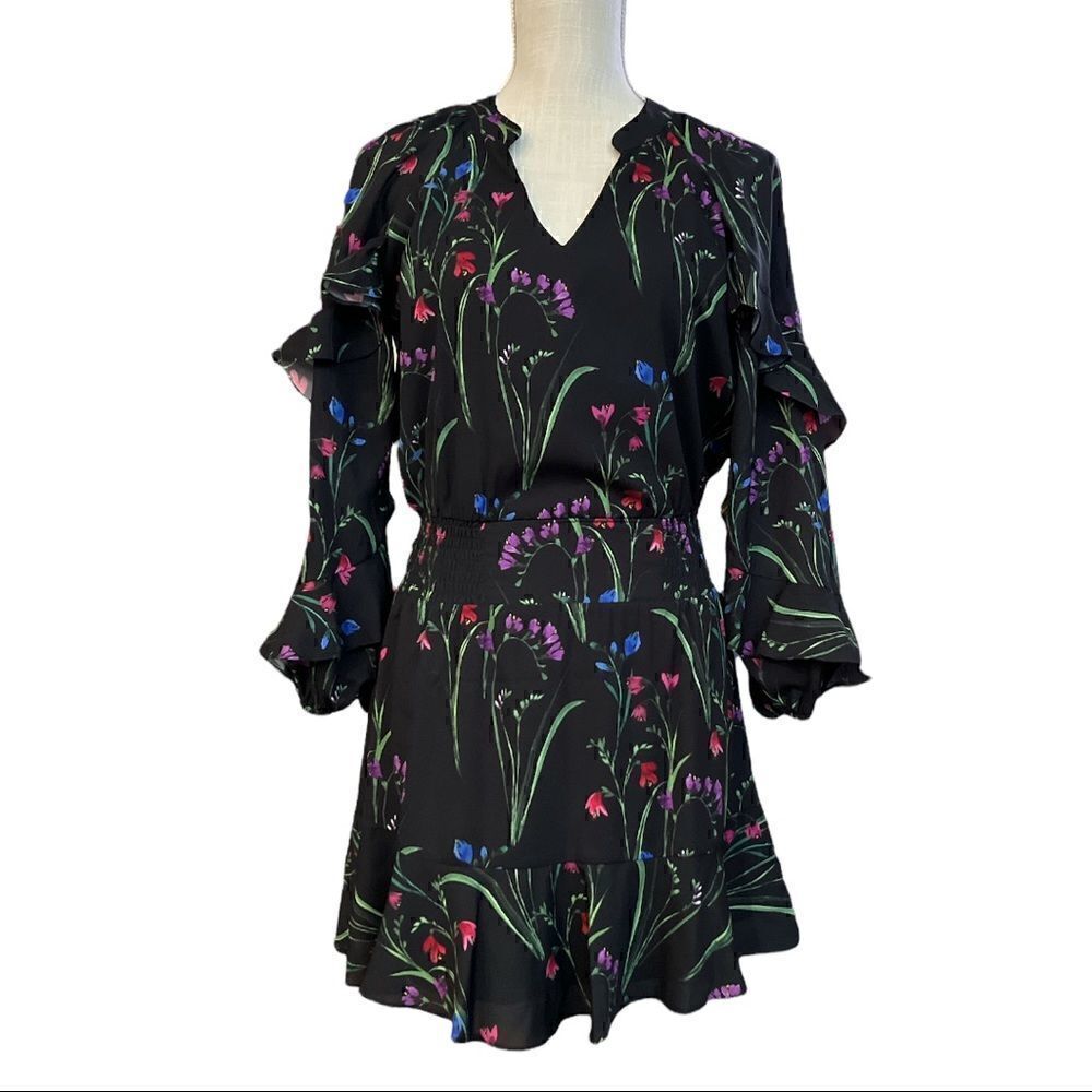 Parker Ruffle Sleeve Smocked Midnight Tulip Mini Dress - Picture 2 of 6